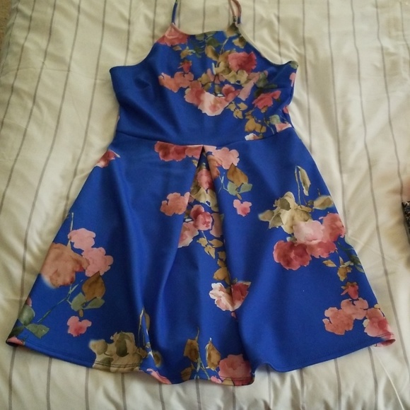 Cobalt Blue Floral Summer Dress - Picture 1 of 2